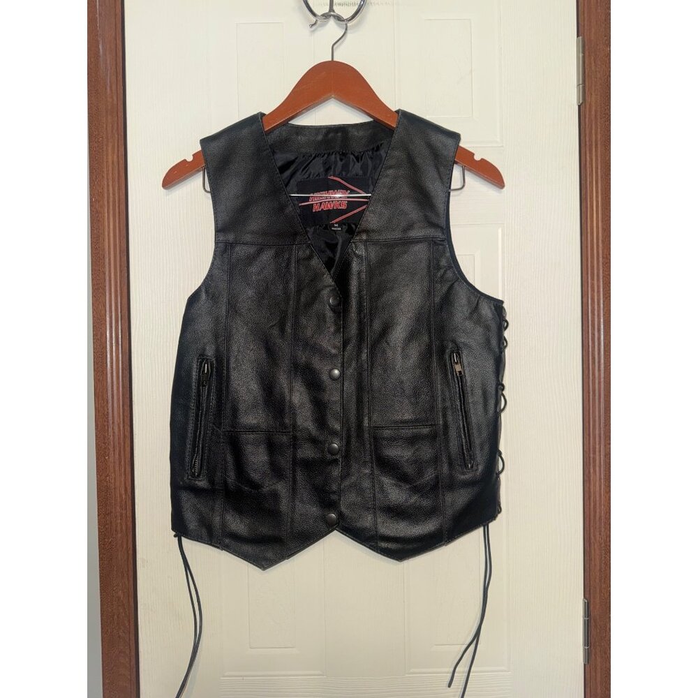 Highway Hawks Black Leather‎ Biker Vest Size Medium